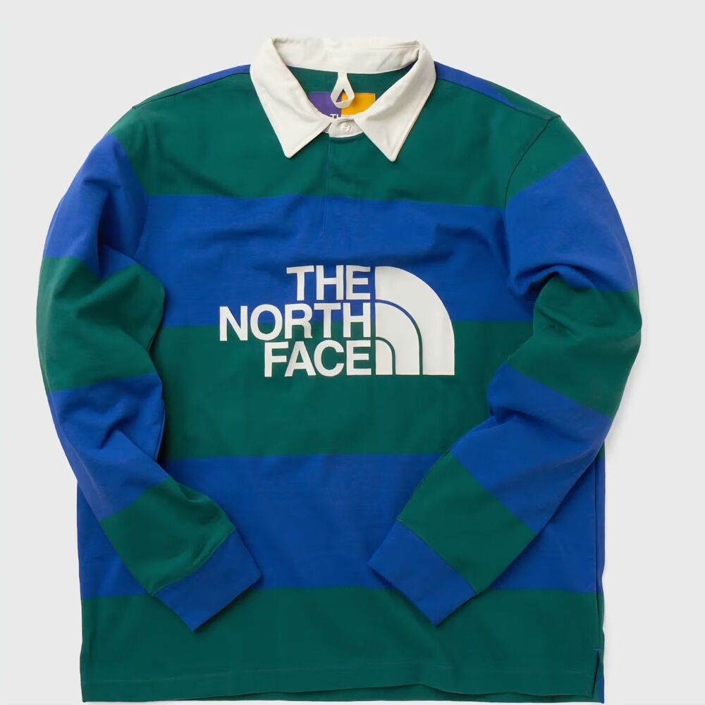 The North Face Colorblock Big Stripe Logo Rugby Blue Green Men’s Size Medium